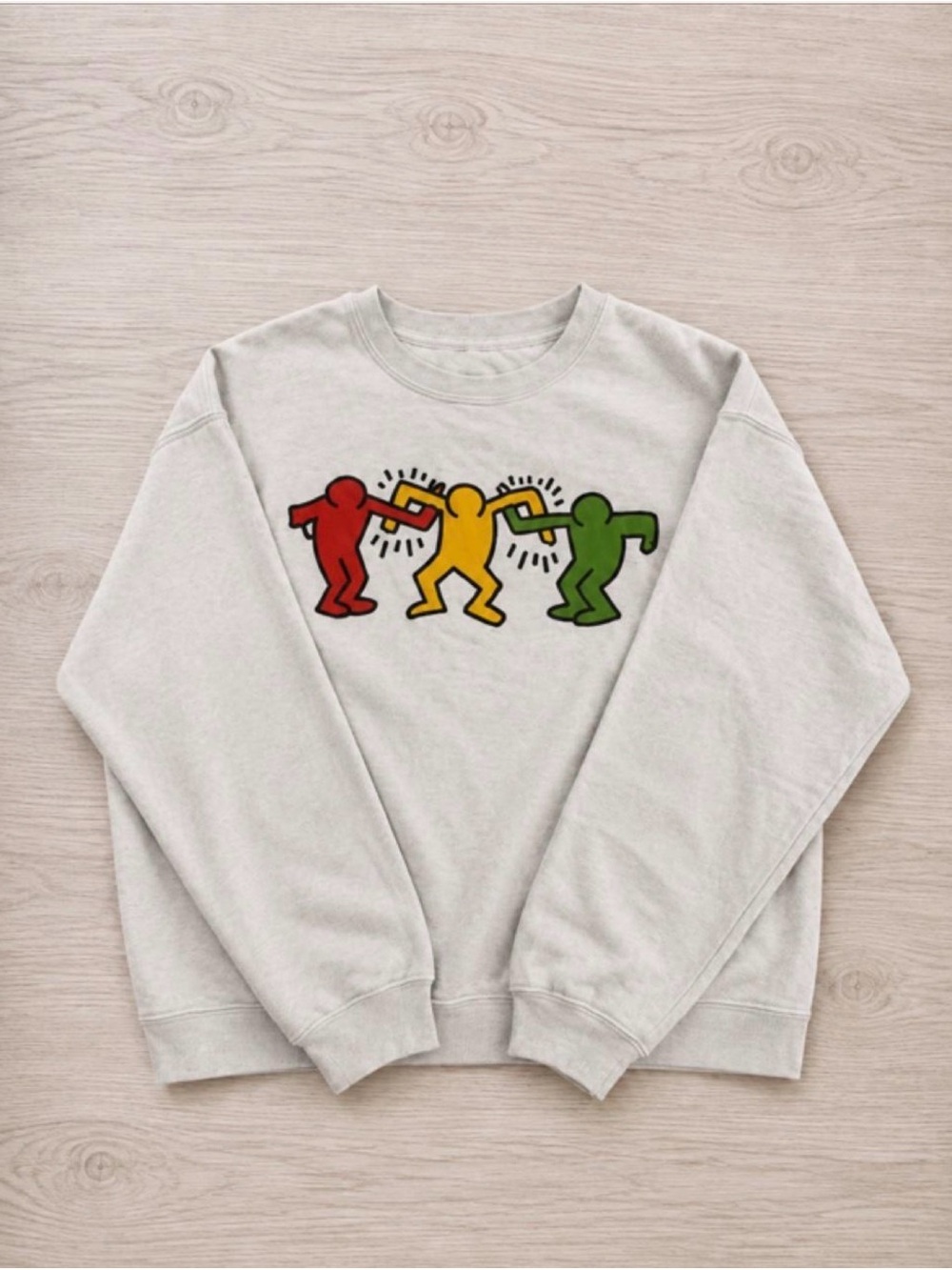 Cream Graphic Sweatshirt with Red, Yellow & Green Figures